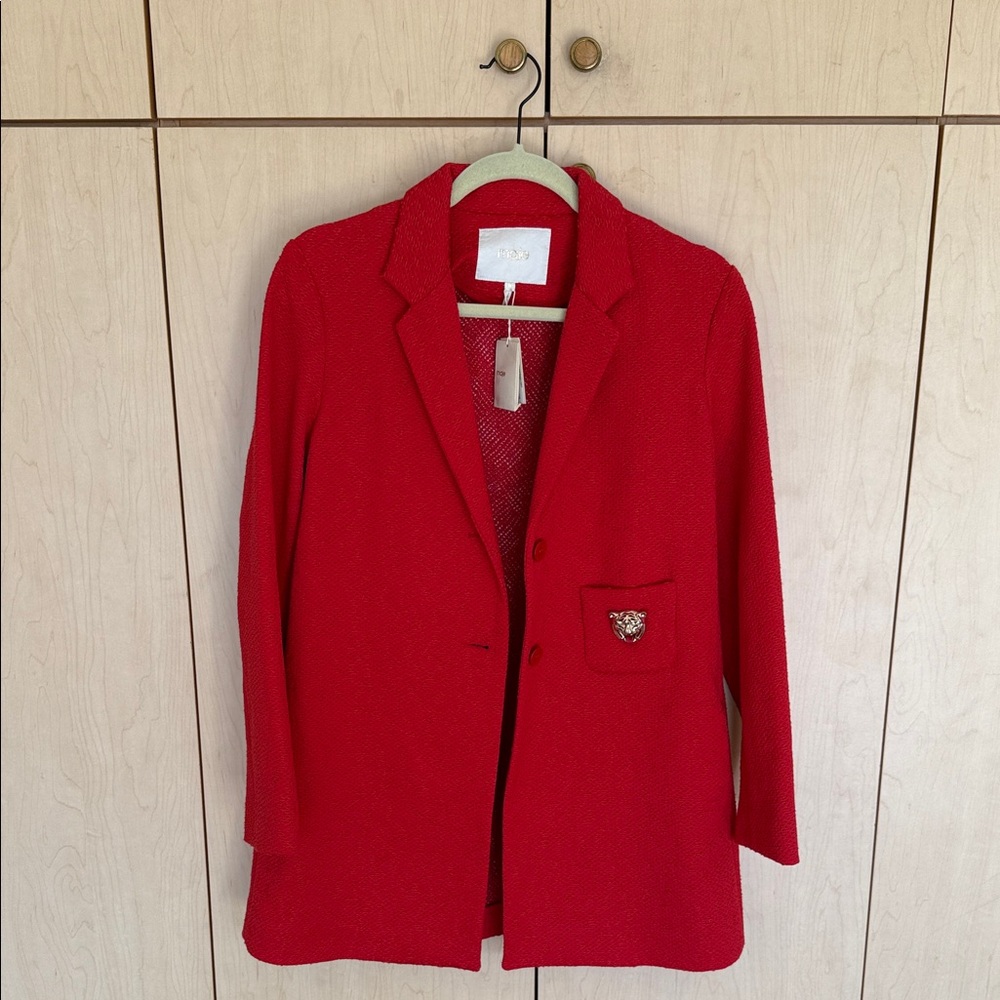 Maje Vibrant Red Textured Coat